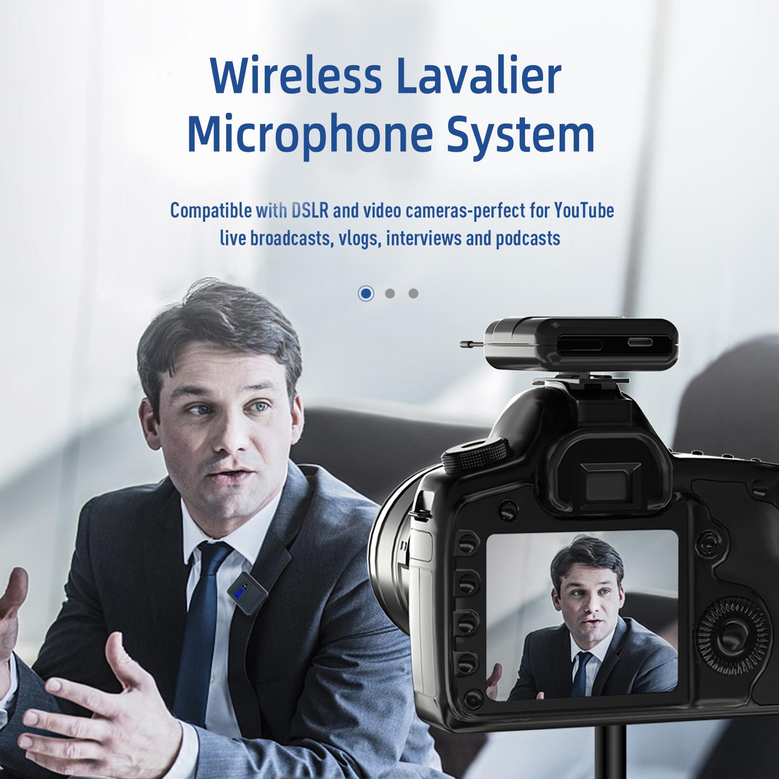 

Wireless Lavalier Microphone System with 2 Transmitters and 1 Receiver Omnidirectional Mic Compatible with Camera Laptop PC Smartphone Tabl