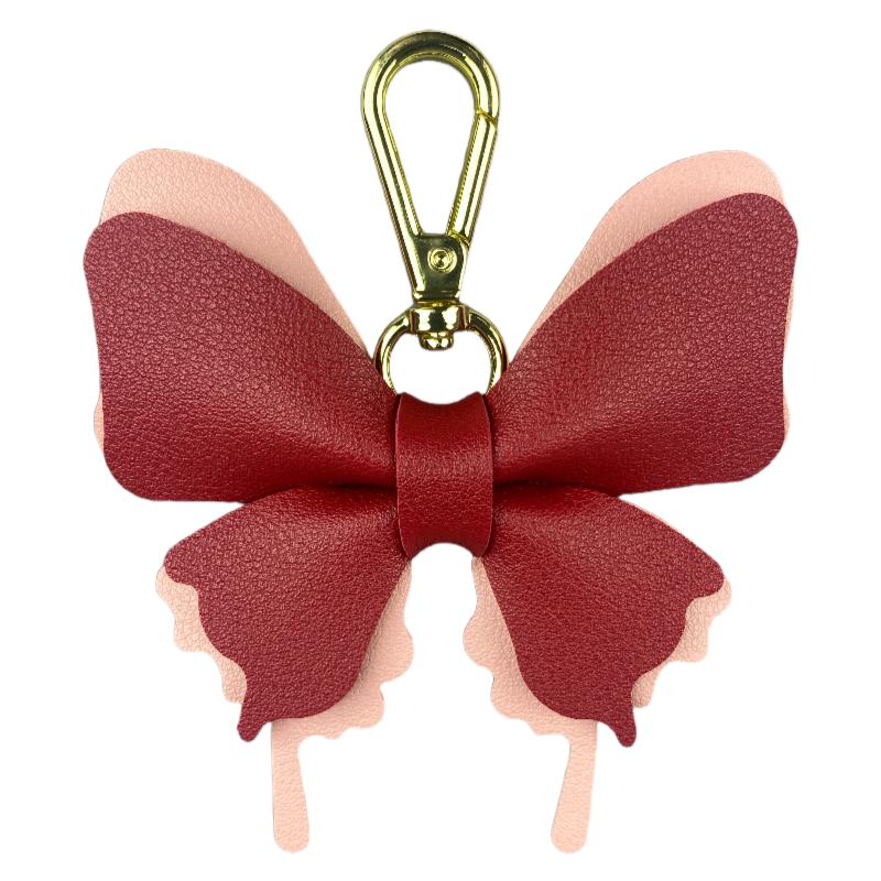 Handcrafted Elegant Butterfly Leather Keychain Double-Layer Wing Design with Premium Light Gold Hook Bag Charm Gift Accessory