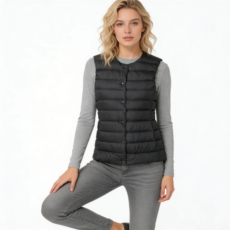 Autumn and winter women's round neck down liner vest V-neck light down jacket thermal jacket vest