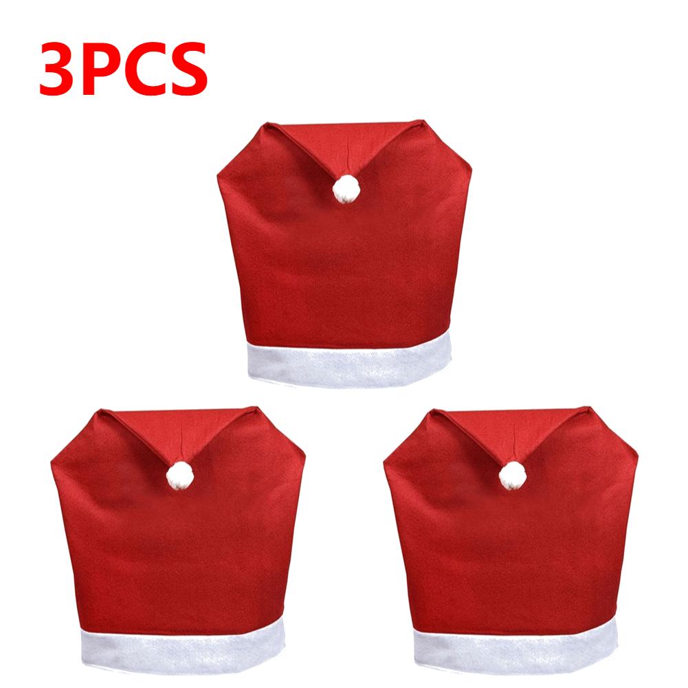 15-1PC Christmas Decorations Xmas Santa Claus Red Hat Chair Back Cover Non-woven Christmas Chair Cover Holiday Party Supplies