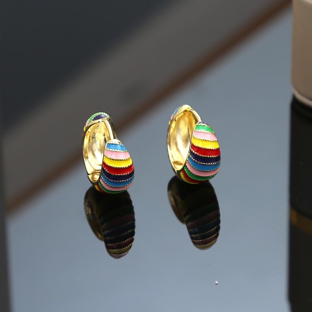 

Милые эмалевые серьги-кольца радужных цветов, модные серьги с высокой индивидуальностью, свежие универсальные серьги-клипсы, оптом 14k