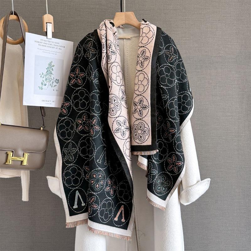 Autumn and Winter New Scarf Women's High-end Floral Letter Jacquard Scarf Versatile Cold-proof Warm Shawl