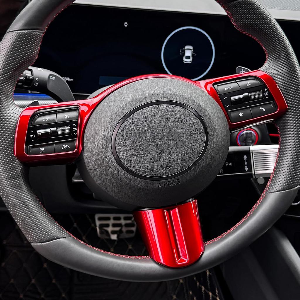 2 PCS Carbon Fiber Car Steering Wheel Frame Cover Steering Wheel Button Panel Protection Frame Compatible with Hyundai Sonata DN8 2024
