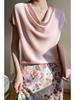 Women's High-End Short Sleeve Cowl Neck Satin Blouse