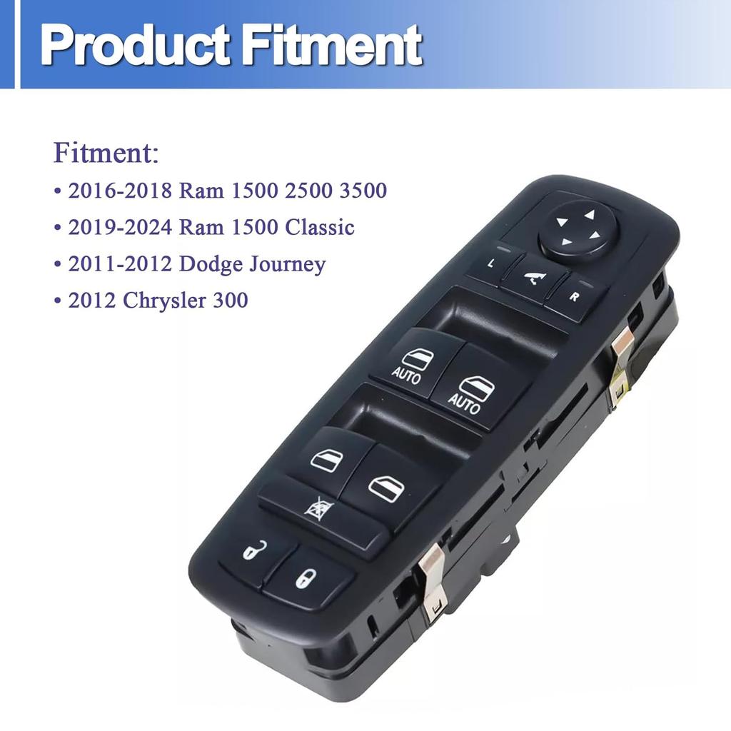 56046826AE Master Power Window Switch Left Driver Side 3+8 Pins Fits for Ram 1500 2500 3500 2016-2018, Ram 1500 Classic 2019-2024, Dodge Journey