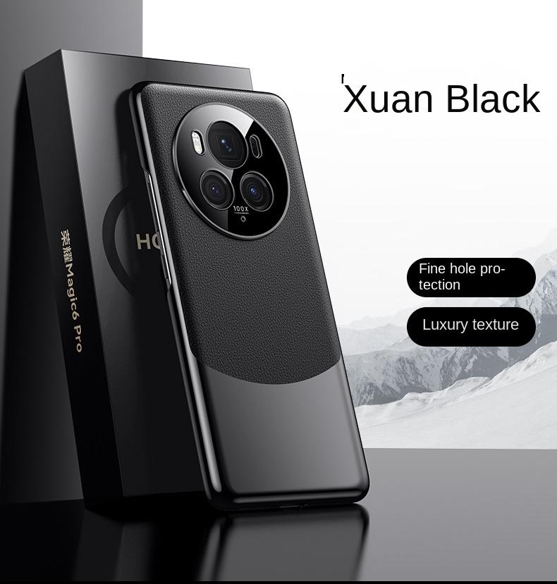 

For Honor Magic 6 6 Pro Leather Lens Integrated Platinum Color-Block Anti-Scratch and Anti-Fingerprint Phone Case For Magic 6 Pro