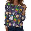 Women's Casual Long Sleeve Round Neck Top with Halloween Print for Party