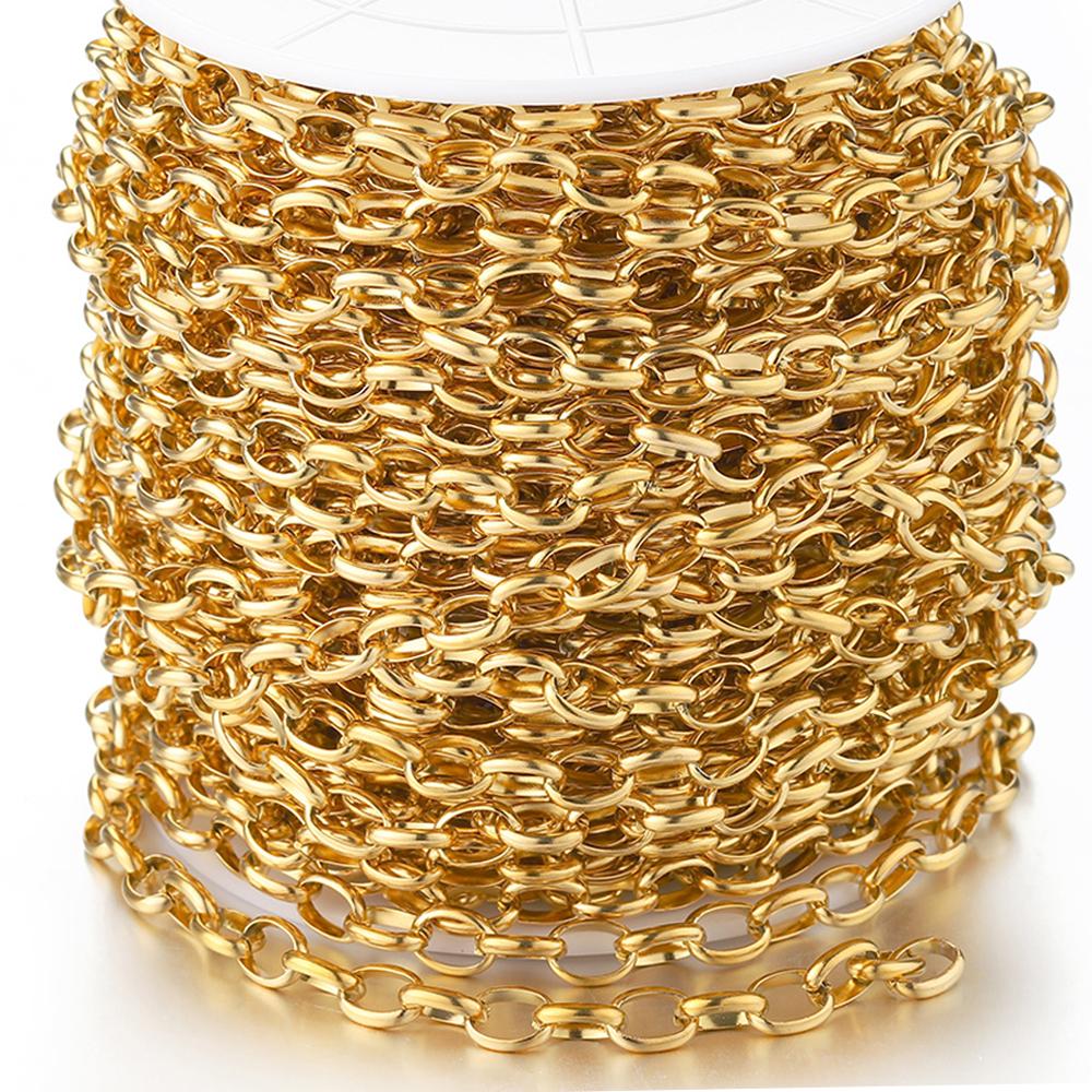 No Fade 1meter 7.5mm Stainless Steel Chain Gold Necklace Rolo Strong Link Chain for Bracelet Jewelry Making Accessories DIY