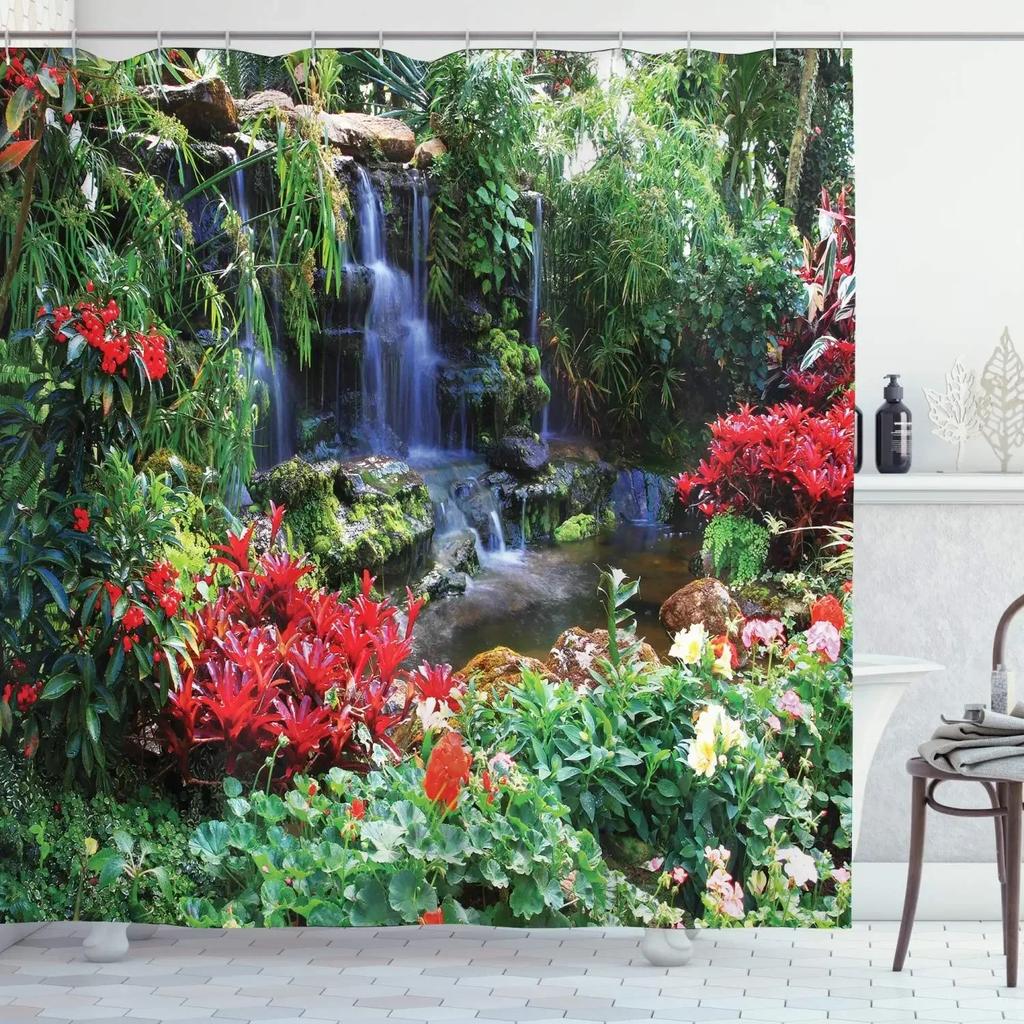 Garden Landscape Shower Curtain Forest Nature Flowers Plants Rural Park Scenery Bath Curtains Modern Printed Bathroom Decor Sets