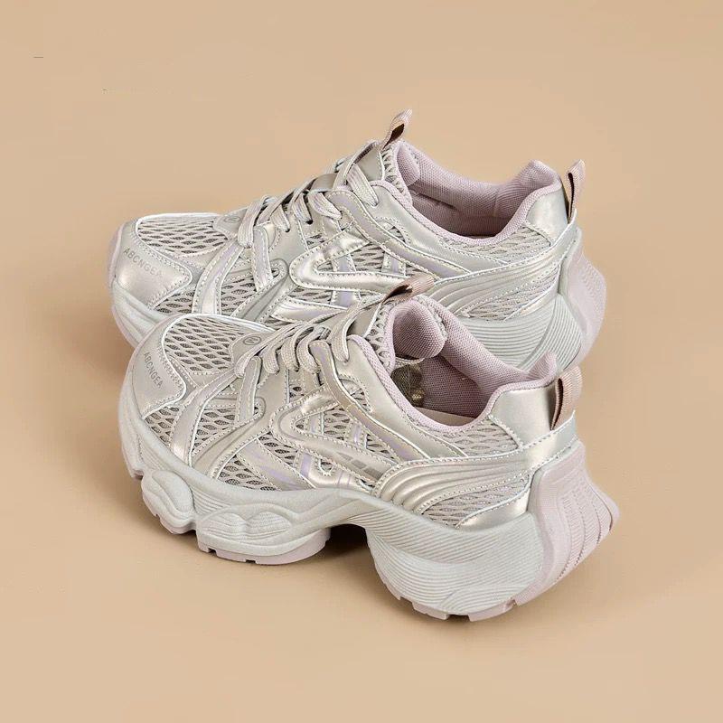 Spring and summer single net breathable dad shoes 2025 new fashion trend fried street thick sole heightening casual versatile sports shoes