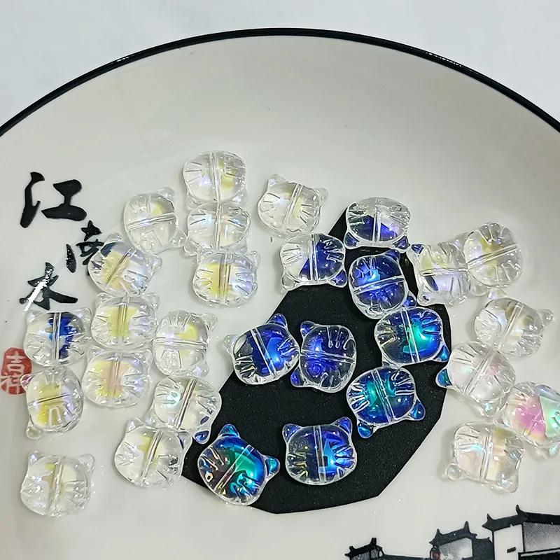 DW12 20 Stück Glas Kreativität Katzenkopf Perlen Niedlich Gerades Loch Lampwork Perle DIY Armbänder Halskette Ohrring DIY Zubehör