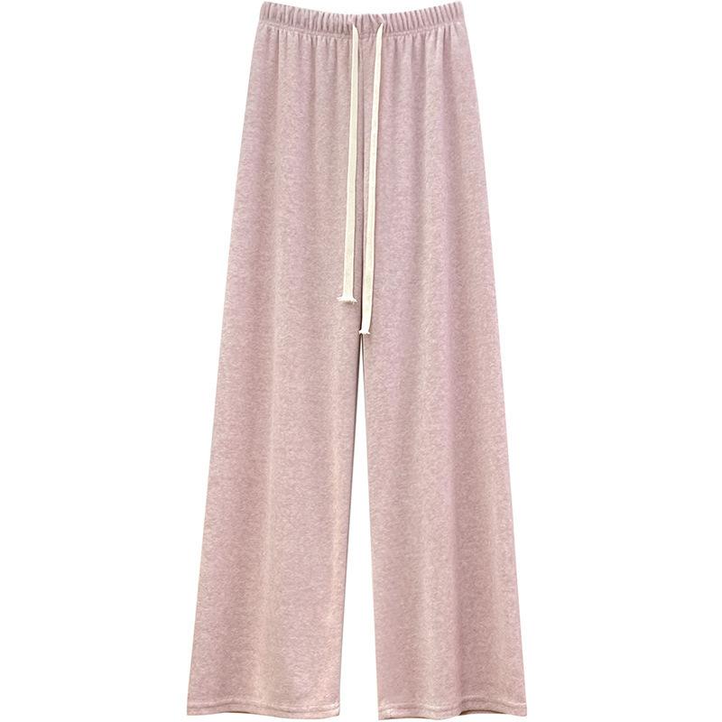 Pink Faux Cashmere Knitted Pants For Women Autumn Winter Thickened High Waist Relaxed Straight Leg Wide Leg Casual Trousers