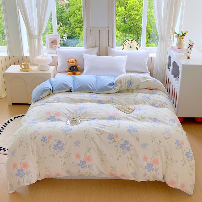 1pc 100% Cotton Floral Duvet Cover Soft Skin-Friendly King Size Comforter Cover with Zipper Spring Summer Breathable Quilt Cover