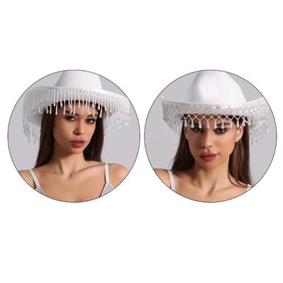 Fringed Drop Cowboy Hat for Adult Women Bridal Shower Cowgirl Hat Masquerades Party Costume Hat Music Festival Photo Hat