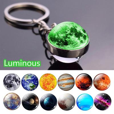Birthday Gift Sun Double Side Nebula Galaxy Moon Luminous Keychain Planet Keyring Solar System