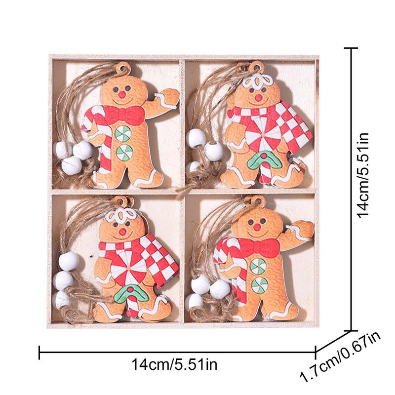 Christmas Gingerbread Wood Ornaments 12X Christmas Tree Pendant Wooden Gingerbread Man Seasonal 4 Patterns Gingerbread Man With