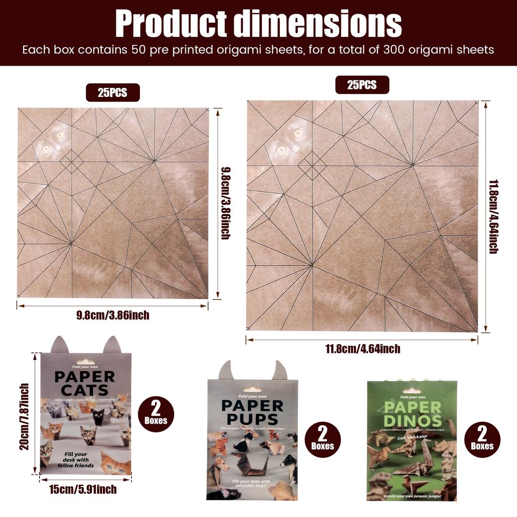 4/6 Pcs DIY Paper Animal Origami Kit 200/300 Sheets Creative Cats Dogs Origami Cute 3D Animal Folding Paper Set for Kids Adults