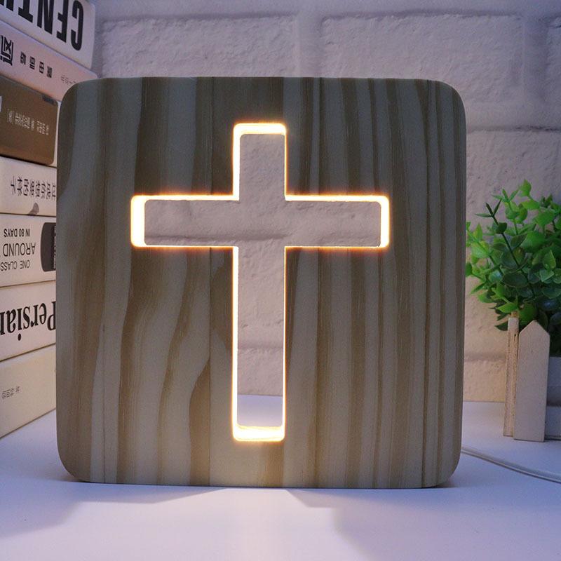 Creative 3D Night Lamp Corporate Gift Design Letter Music Notes Solid Wood Hollowed-out Carving LED Desk Lamp Wooden