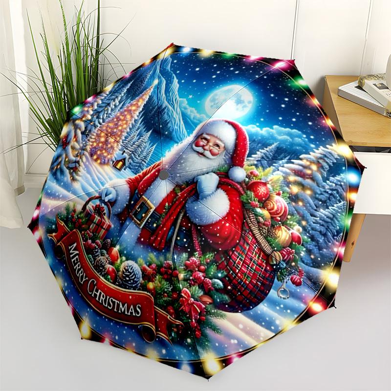 

1pc Christmas Ornament Automatic Umbrella - Stylish, Durable, with 8-Rib Manual Open Design, Elegant Black Handleyy250920163