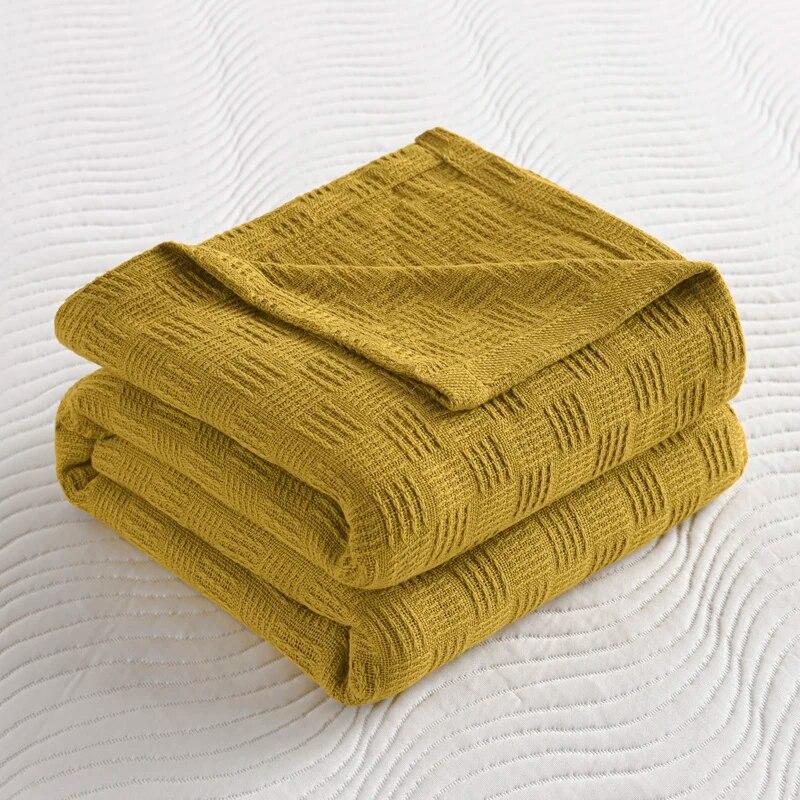 100% Cotton Plaid Weave Blankets Single Double Queen King Size Lightweight Soft Blanket for All Season Bedspreads for Bed Sofa