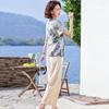 New Chinese Style V-Neck Top & Pants Set