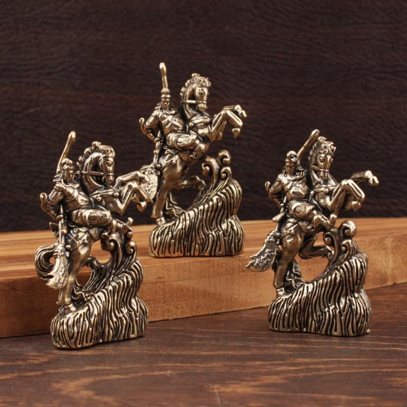 1PC Home Decoration Crafts Brass Chinese God Of Wealth Riding Horse Guan Gong Statue Accessories Copper Office Desk Decor