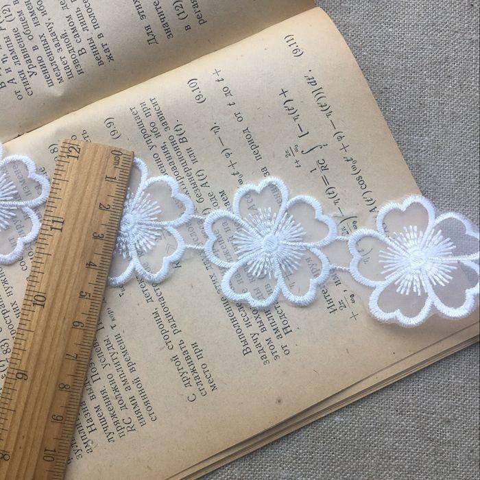 New White Organza Embroidery Flower Tulle Lace Fabric Collar Applique Guipure Ribbon Wedding Dress Veil DIY Sewing Decoration