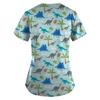 Women's Cute Animals Printed Short Sleeve V-neck Tops Working Pocket Blouse