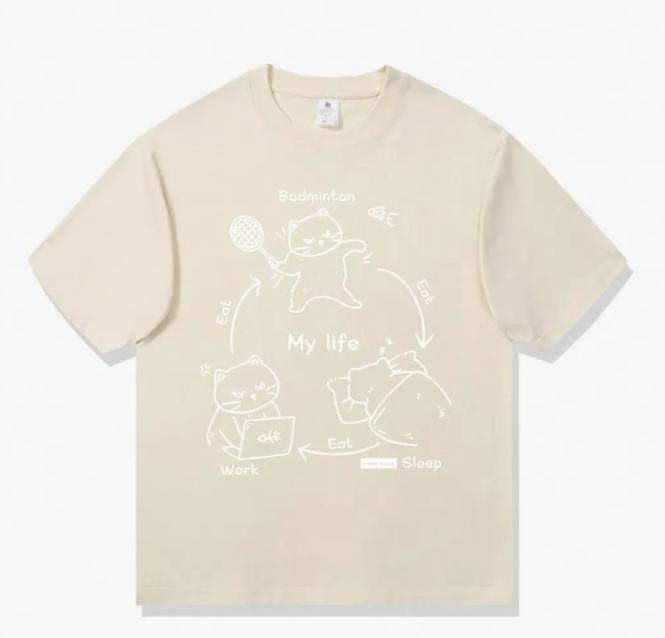 Badminton Cat Three Points and One Line Fun Pattern Shortsleeved Tshirt Loose and Versatile Pure Cotton Summer Tshirt Unisex S