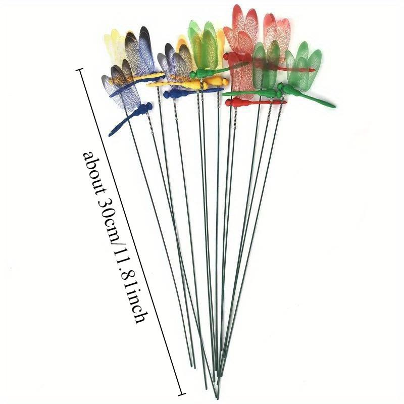 10pcs 3D Dragonfly Flower Sticks, Colorful Plastic Garden Decor, Yard Planter Butterfly Accents, Patio Outdoor Decoration, Garden Bed Supports