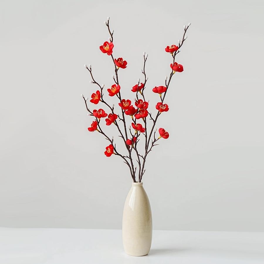 Artificial Plum Branches, Winter Red Wintersweet Plastic Holiday Flowers (Vase No'S Day, New Year, Wedding Hall Decor, Anniversary Decoration, And As
