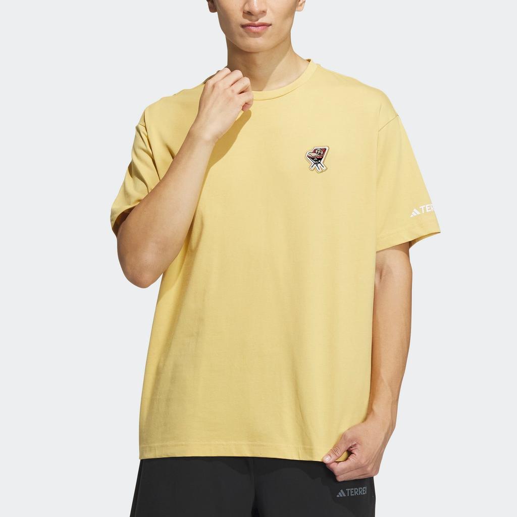 Adidas Solid Color Cartoon Embroidered Outdoor Sports Short Sleeve Drop Shoulder T-Shirt Men T-Shirts Light-Yellow IS0306