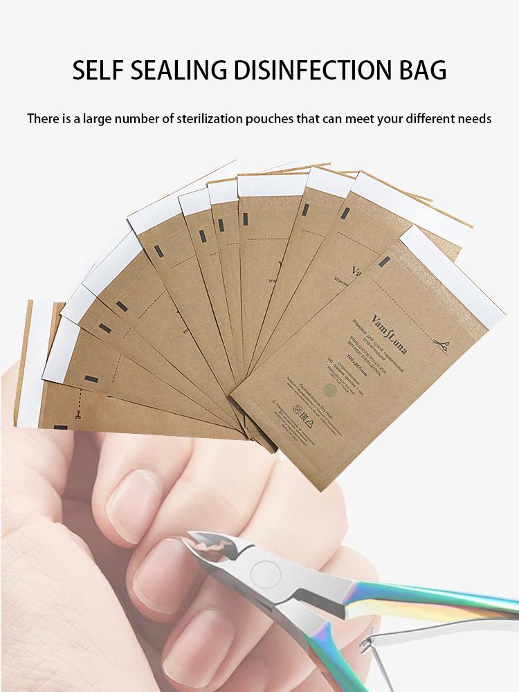 50Pcs Disposable Self Sealing Cleaning Pouch Dry Heat Autoclave Disinfection Kraft Paper Bags 100mm x 200mm