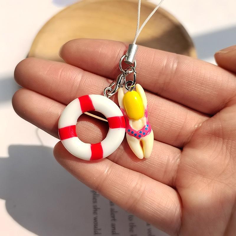 Cartoon Mini Summer Swim Ring Phone Chain Cute Resin Phone Lanyard Keyring Camera Pendant New Lovely Hanging Decoration