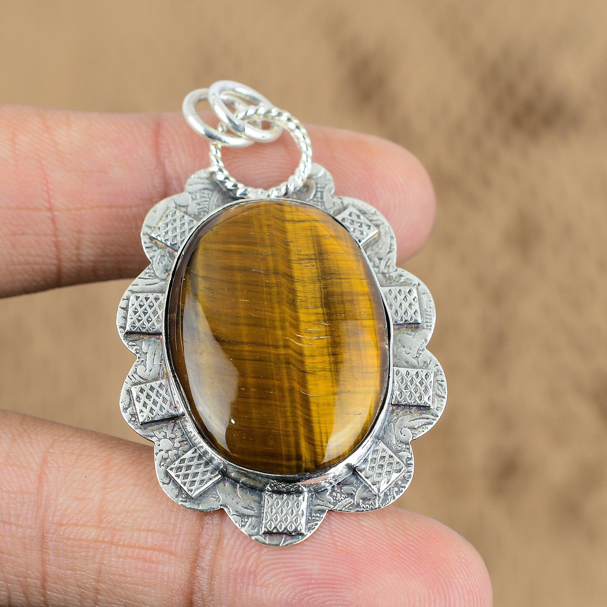 

Sterling Silver Sacral Chakra Tiger s Eye Stone New Handmade Pendant Jewelry