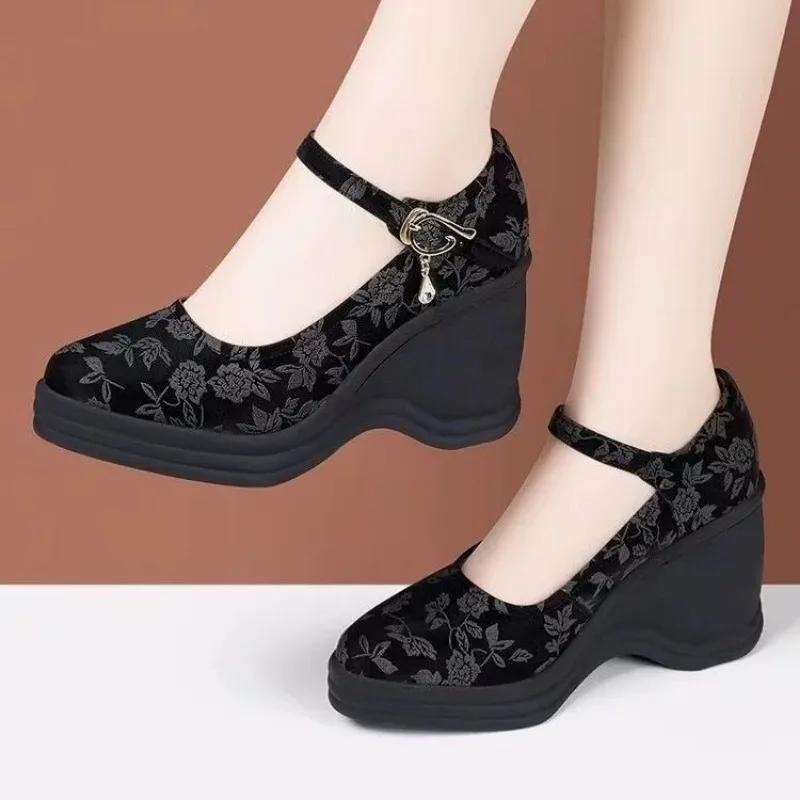 Fashion 2025 Brand Women's Shoes Buckle Strap Women's High Heels Fashion Printing Office and Career New Shallow Heels Womenzapatos Mujer