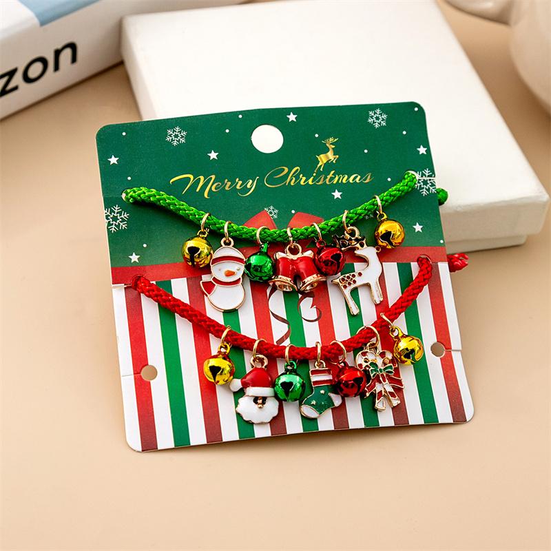 Christmas Theme Braided Rope Bracelet Set for Women Fashion Snowman Bells Elk Snowflake Chain Pendant Bracelet New Year Gift
