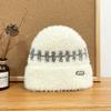 Plush Striped Knitted Hat for Women In Autumn and Winter New Korean Style Versatile Plus Velvet Thickened Warm Ear Protection Hat