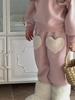 Girls' Pink Heart Fleece Two-Piece Set - 2025 Winter Fashionable Casual Outfit