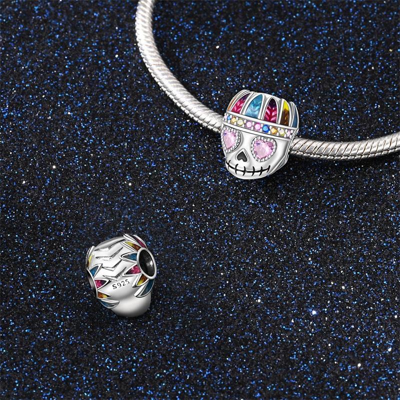 Halloween Party Copper Gothic Colorful Tribe Skull Beads Fit Charms Diy Bracelet For Jewelry Making Women Gift