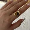 Vintage Natural Stone Stainless Steel Rings for Women Men Trendy Gold Plated Hollow Geometric Ring Finger Accessories Jewelry