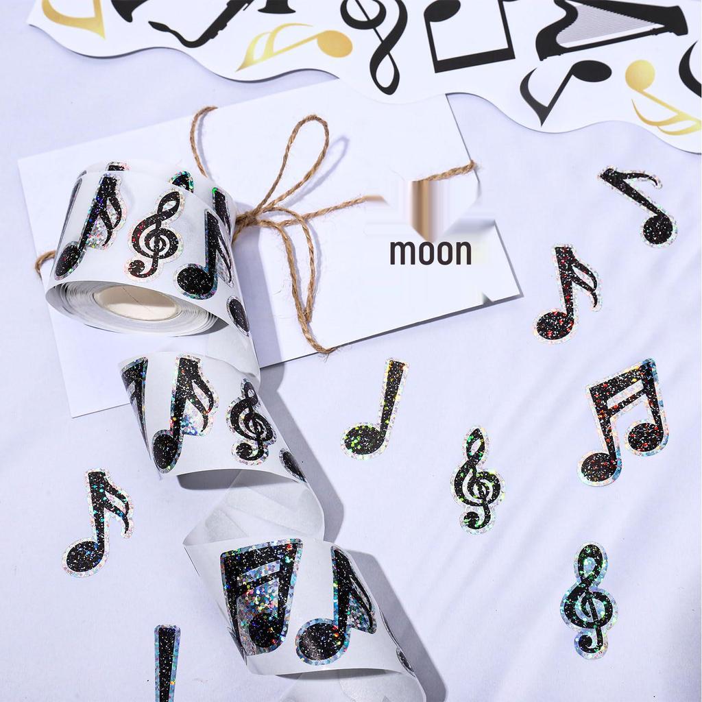 500pcs/roll Black Musical Note Laser Stickers - Adhesive Labels for Decoration & Sealing