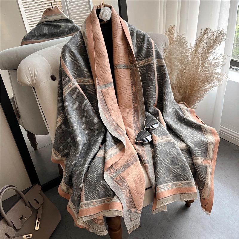 New imitation cashmere scarf women's high-end sense autumn and winter fashion thickened fringed shawl double-sided warm scarf