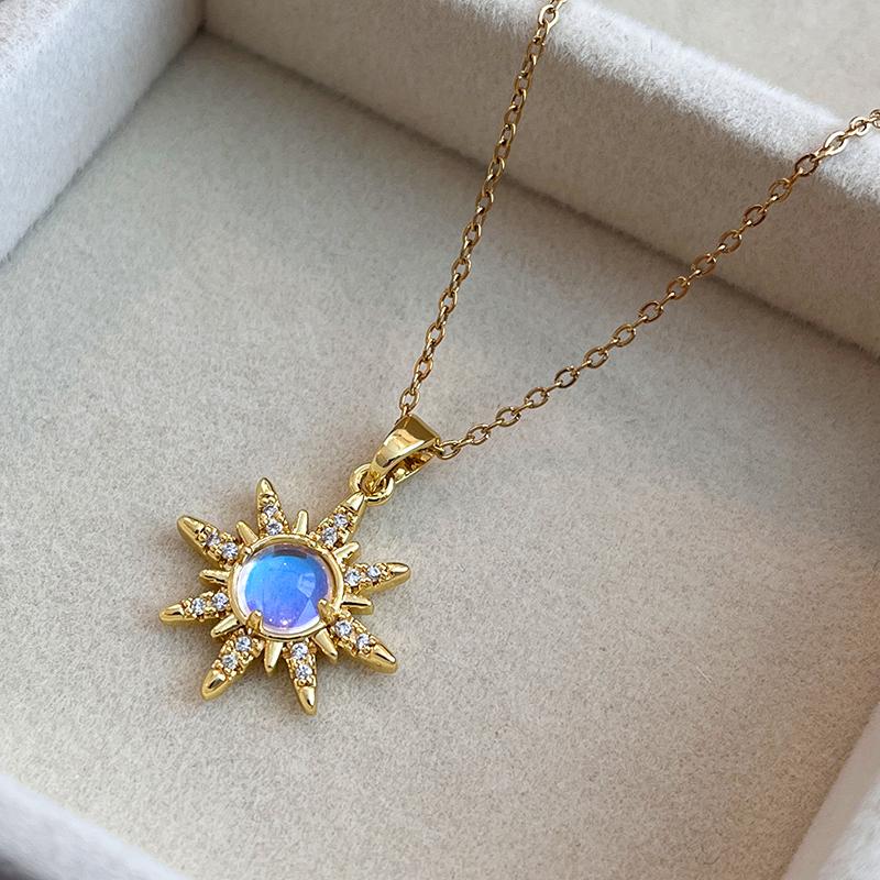 ANENJERY Colar com Pingente Geométrico Sol Zircônia em Aço Inoxidável 316L Para Mulheres Moda Personalidade Joias de Luxo Presentes