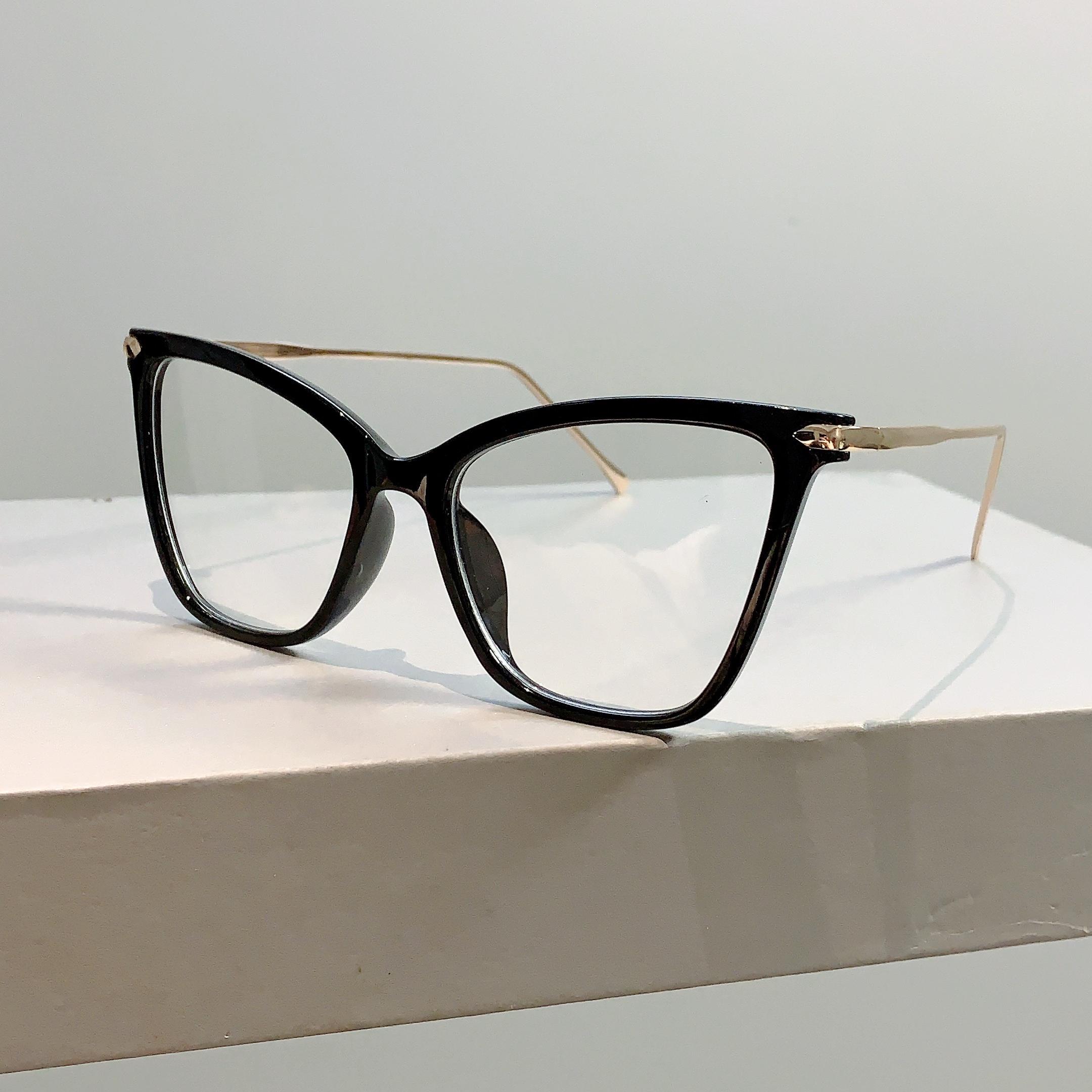 

KAMMPT Women Cat Eye Glasses 2024 New in Trendy Oversized Blue Light Blocking Eyewear Stylish Brand Non-prescription Eyeglasses transparent lenses чёрный