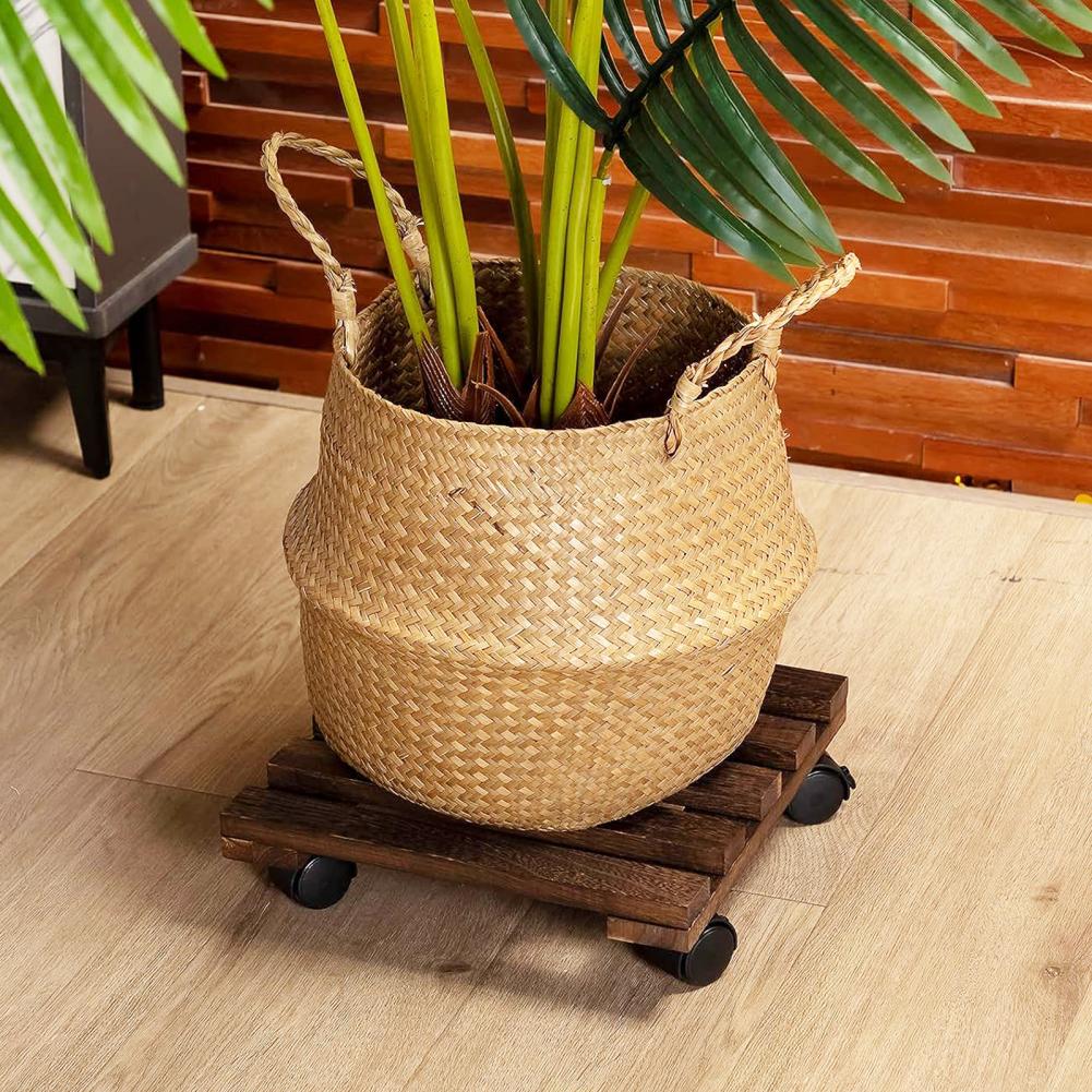 Wood Thick Movable Flower Stand Flower Holder Bonsai Flower Pot Tray Roller Base Stand With Universal Wheels Flowers Pot Base