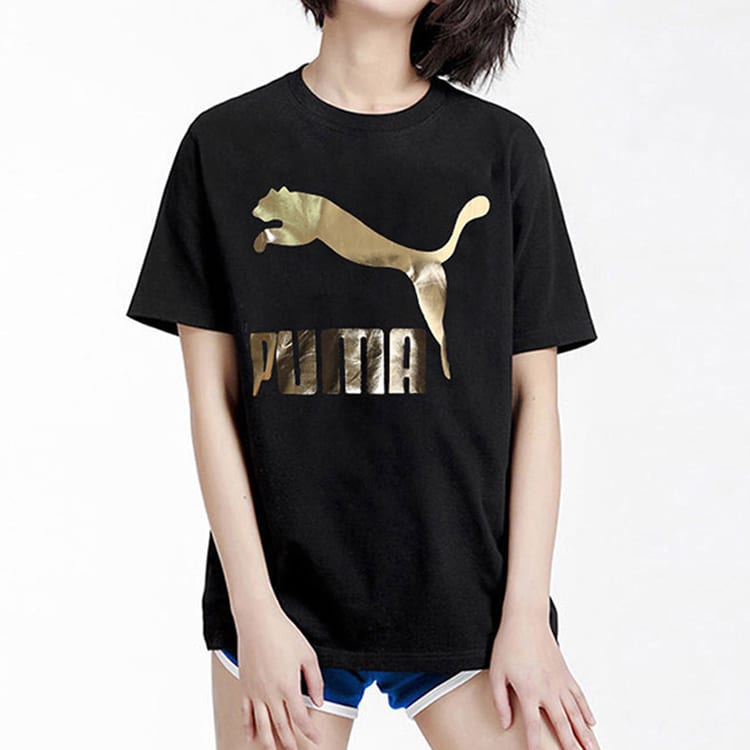 PUMA Set in Sleeve T Shirt Women's Black Gold 579406-83