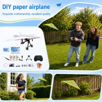 Remote Control Airplane Kit with Propellers - DIY Outdoor Glider Toy Gift for Boys Kids, Includes Charging Cable (Color May Vary)