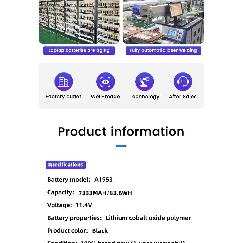A1953 Laptop Battery for Apple Macbook Pro A1990 15" Touch Bar (Mid 2018 / 2019) EMC3215 EMC3359 MR962LL