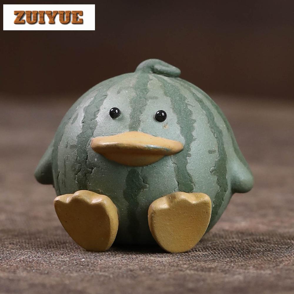 Yixing Purple Clay Watermelon Duck Tea Pet Vintage Tea Games Tea Figurine Play Toys Tea Statue Ornaments Supplies Workmanship